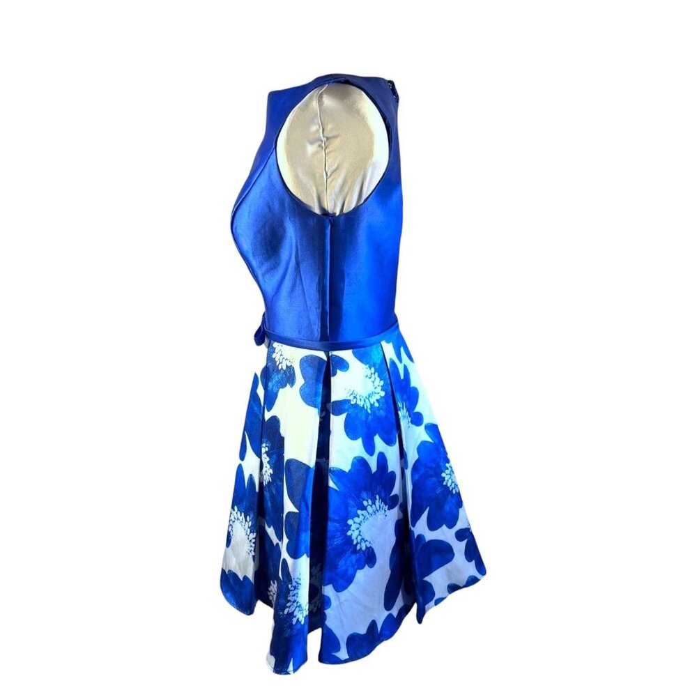 Glamour By Terani Couture Blue Floral Fit & Flare Dress Size 4 With Back Zipper - Picture 5 of 9